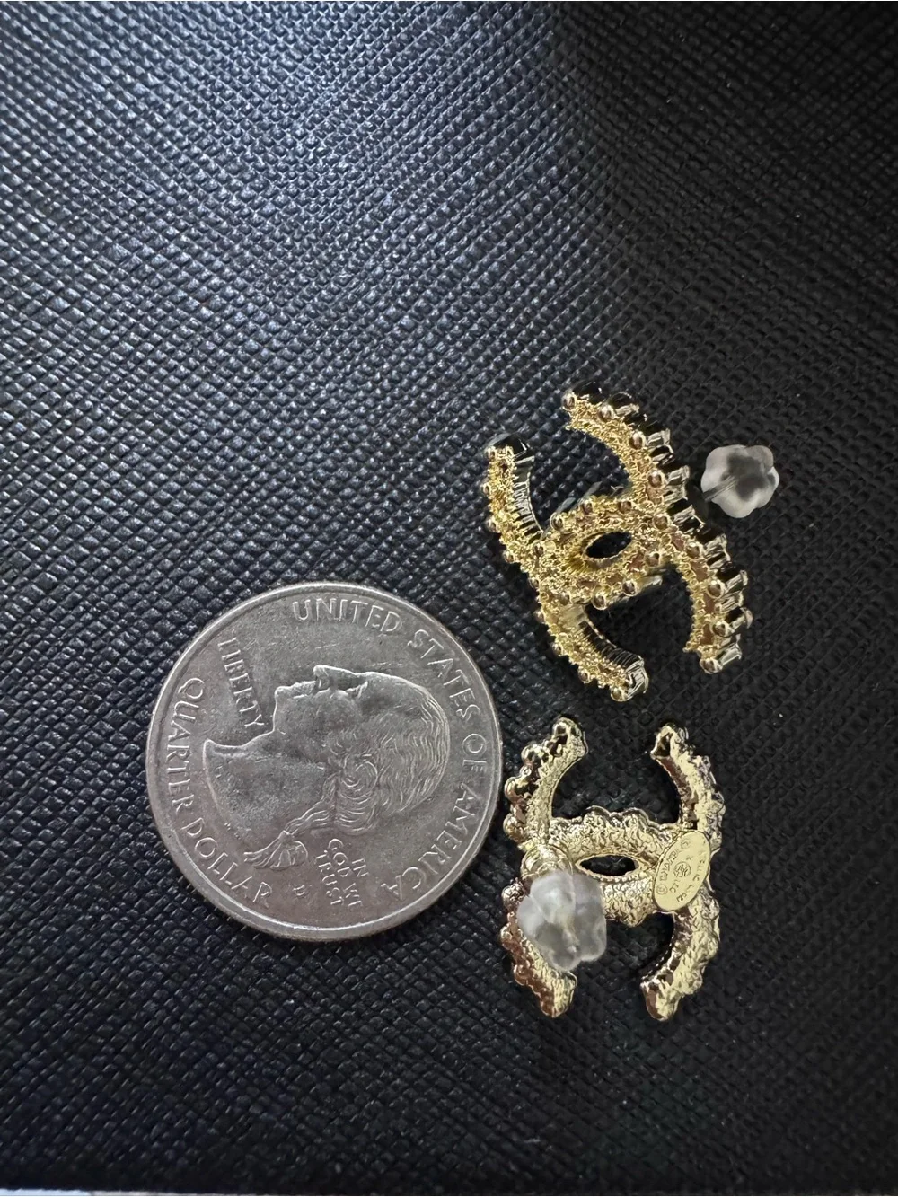 CHANEL Gold Textured CC Logo Stud Earrings